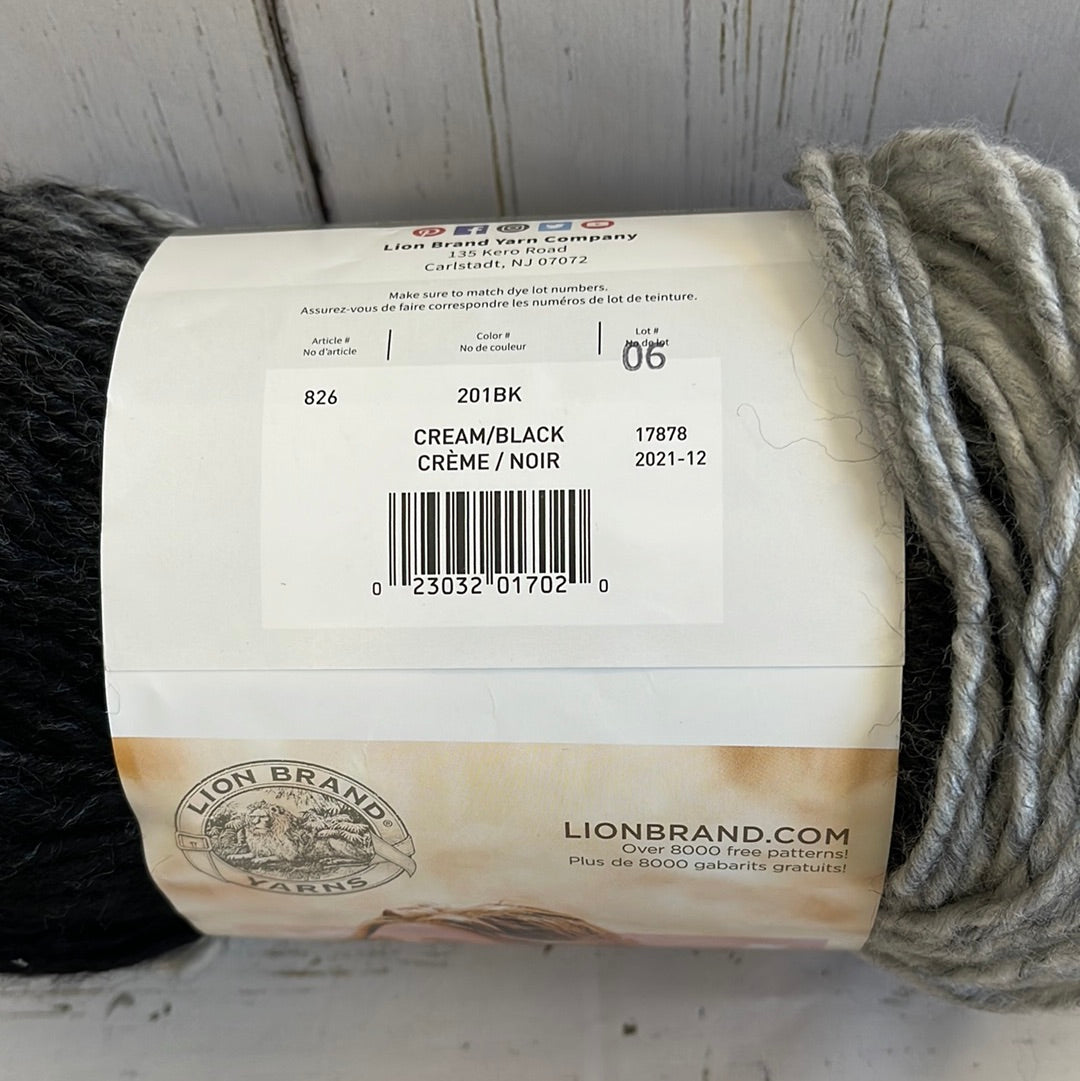 Scarfie ~ CREAM/BLACK YARN ~ Lion Brand