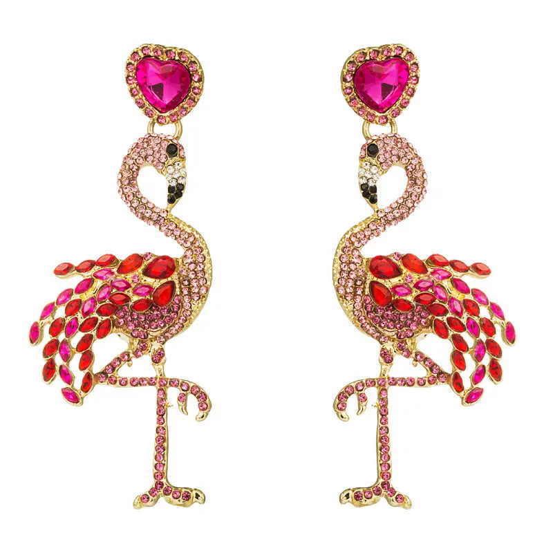 Flamingo Earrings ~ Bling ~ Sparkly ~ Holiday ~ over 3 Inches