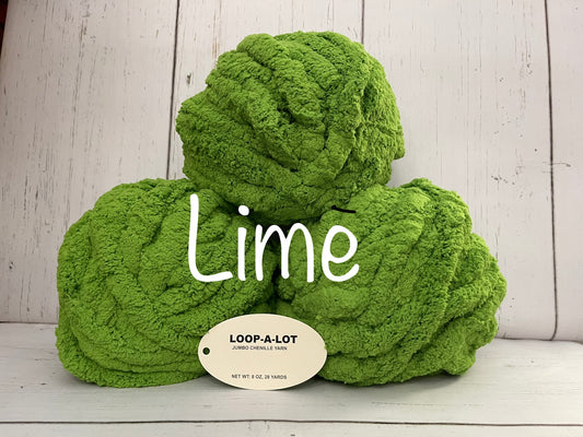 JUMBO Chenille Yarn, NEW COLOR ~ LIME ~ Loop-A-Lot 8oz/226.8g, 28y, Polyester, Super Bulky 7 -Low Shipping rates