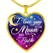 Heart Necklace ~ I Love You Over the Moon and Back ~ Silver