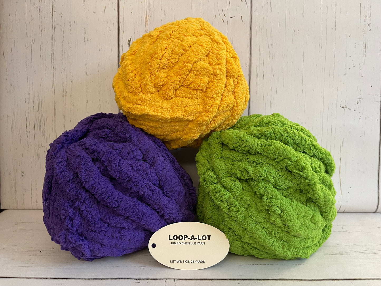 JUMBO Chenille Yarn, NEW COLOR ~ LIME ~ Loop-A-Lot 8oz/226.8g, 28y, Polyester, Super Bulky 7 -Low Shipping rates