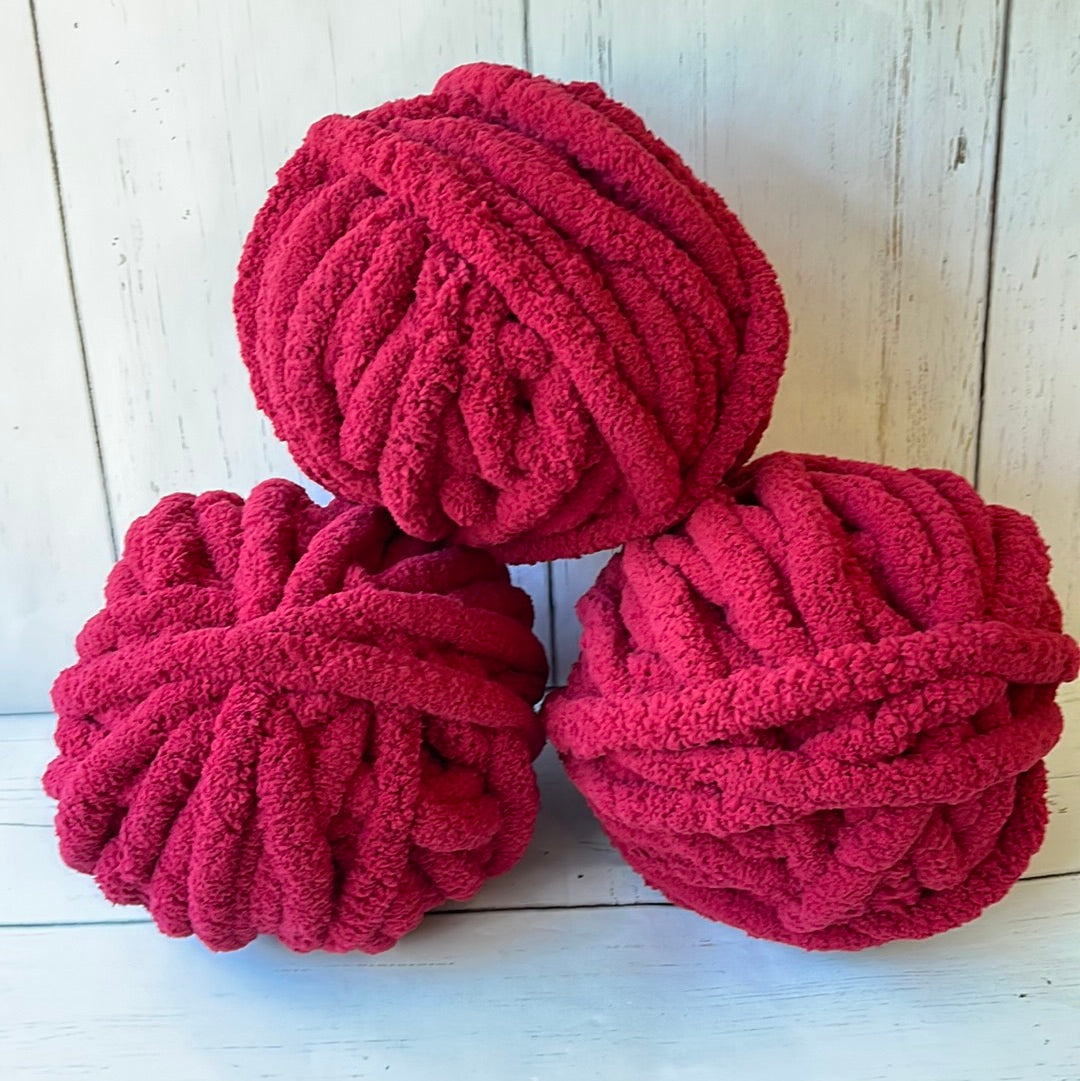 JUMBO Chenille Yarn, NEW COLOR ~ Red ~ Loop-A-Lot 8oz/226.8g, 28y, Polyester, Super Bulky 7 -Low Shipping rates with combined shipping