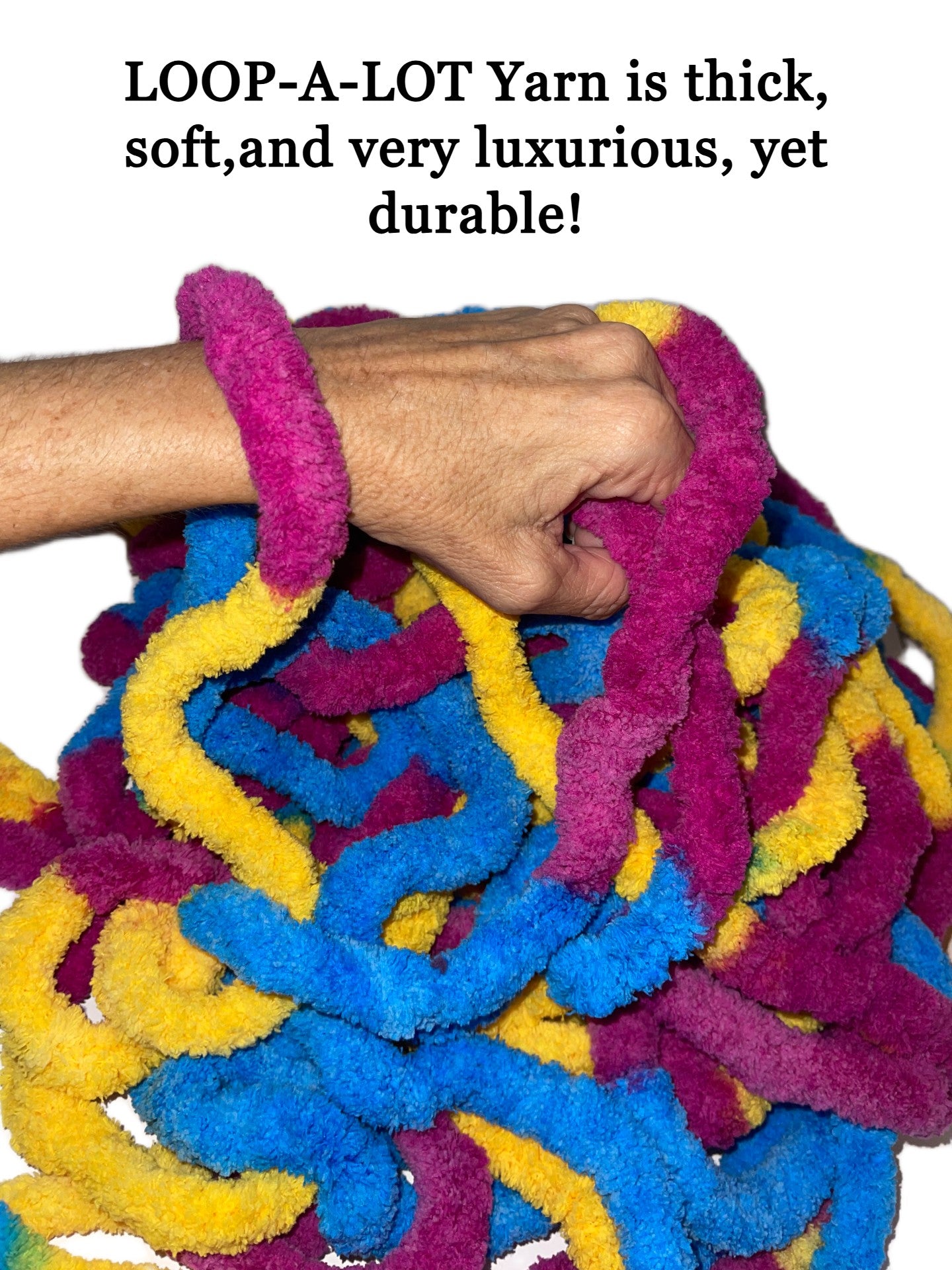 Jumbo Chenille Yarn ~Festival (purple. blue, yellow variegated) Yarn ~Free Shipping Available