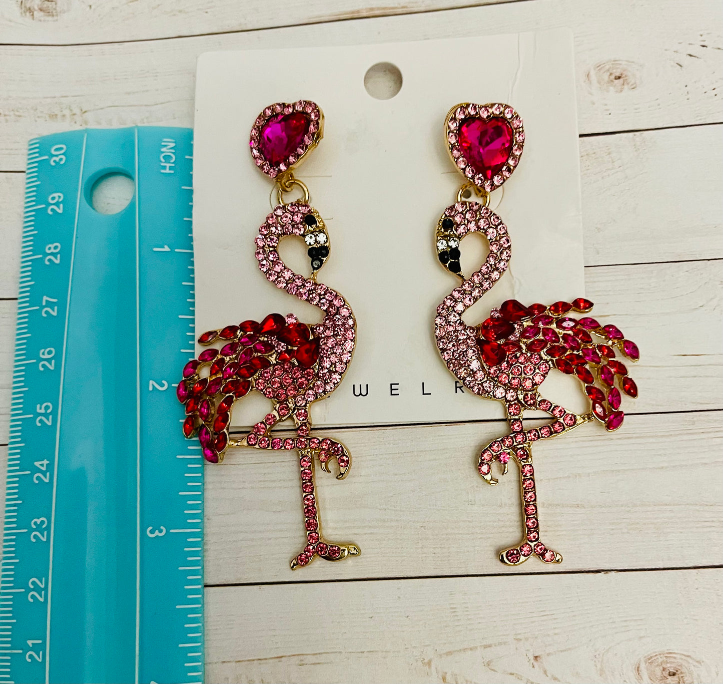 Flamingo Earrings ~ Bling ~ Sparkly ~ Holiday ~ over 3 Inches