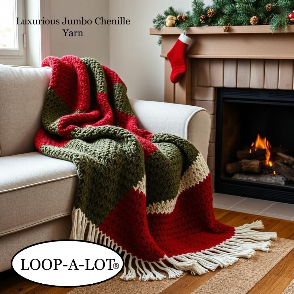 Christmas 4 pack Chunky Chenille Jumbo Yarn ~ Red and Nitro Green Yarn ~ 2 of each color