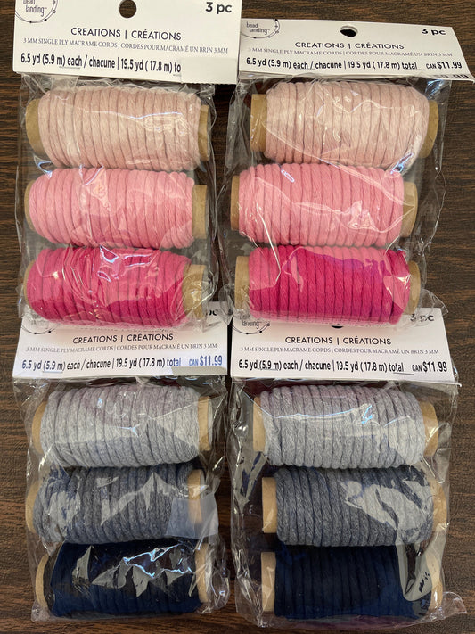 Macrame Cord ~ 78 Yards ~ Tri-Colored Packs LOT