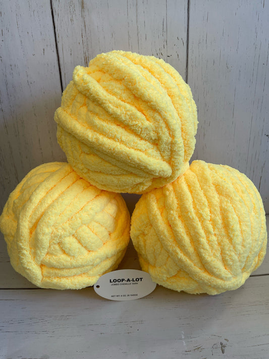 JUMBO Chenille Yarn, NEW COLOR ~ Lemon ~ Loop-A-Lot 8oz/226.8g, 28y, Polyester, Super Bulky 7 -Low Shipping rates with combined shipping