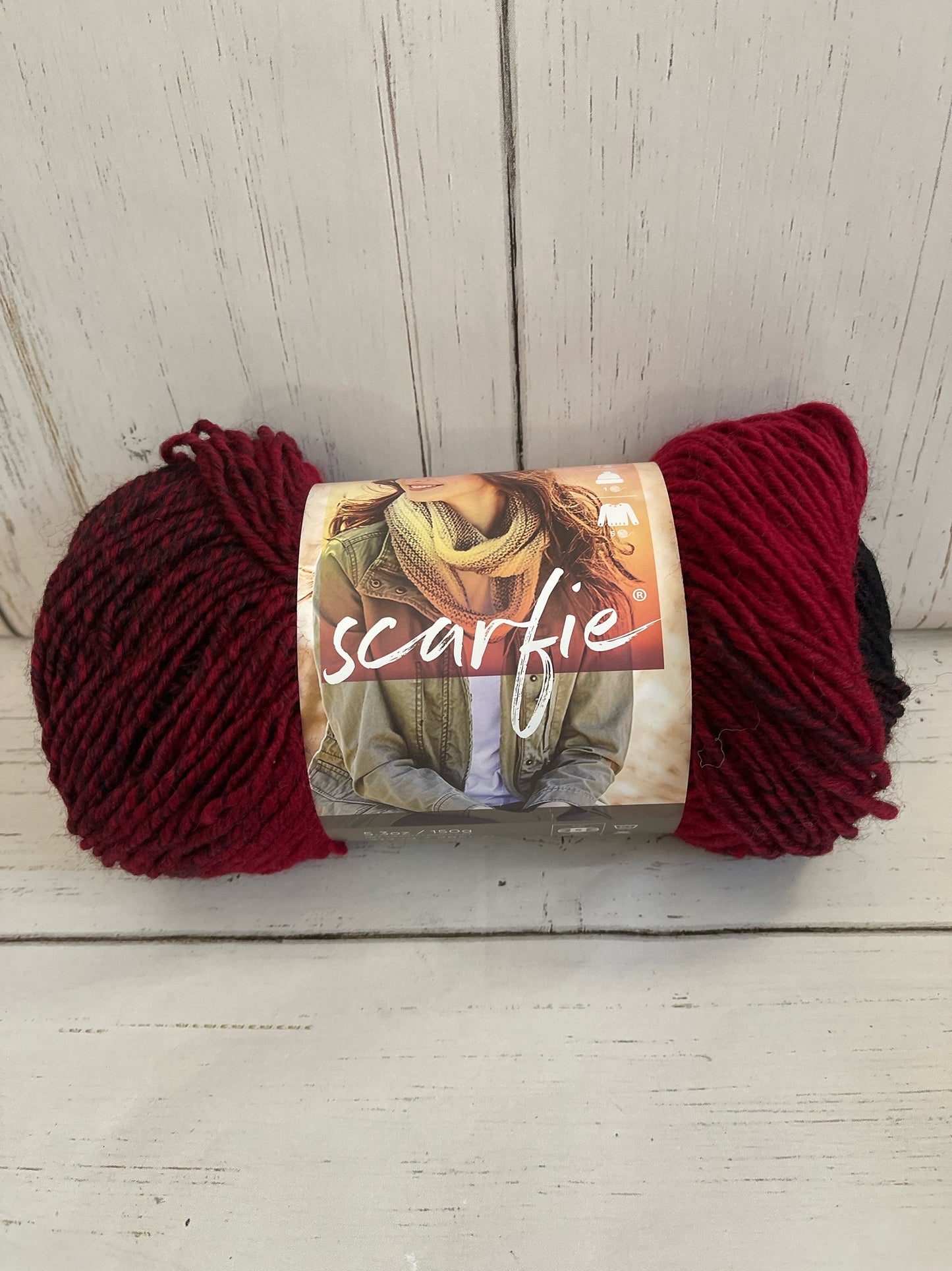 Scarfie ~ CRANBERRY/BLACK YARN ~ Lion Brand