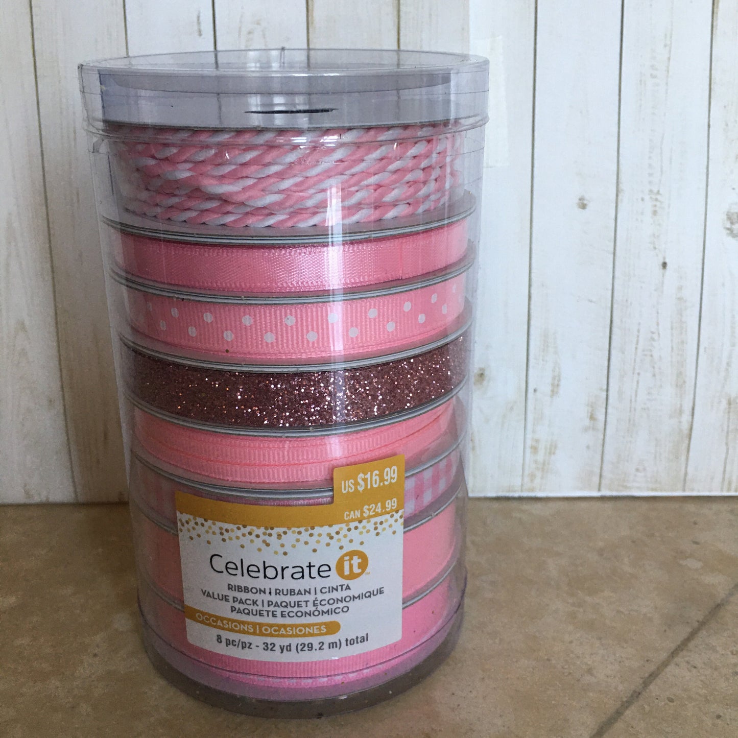 RIBBON 32 YARDS Polyester & Nylon, 5 Colors Pink, Red, Silver, Gold/Burlap, Red /Burlap