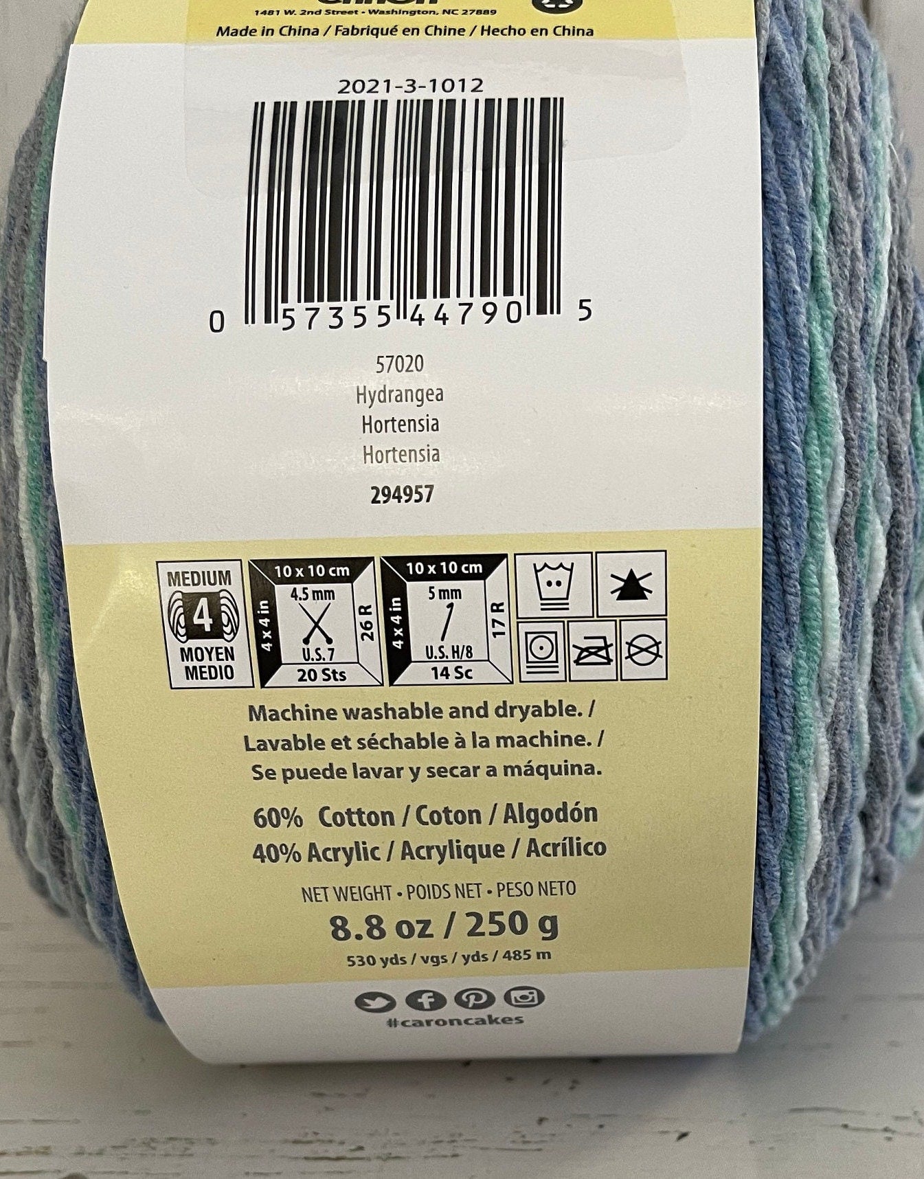 HYDRANGEA ~ Caron Cotton Cakes ~ Summer Favorites , 8.8 oz/250g, 530 yards/ 485 m