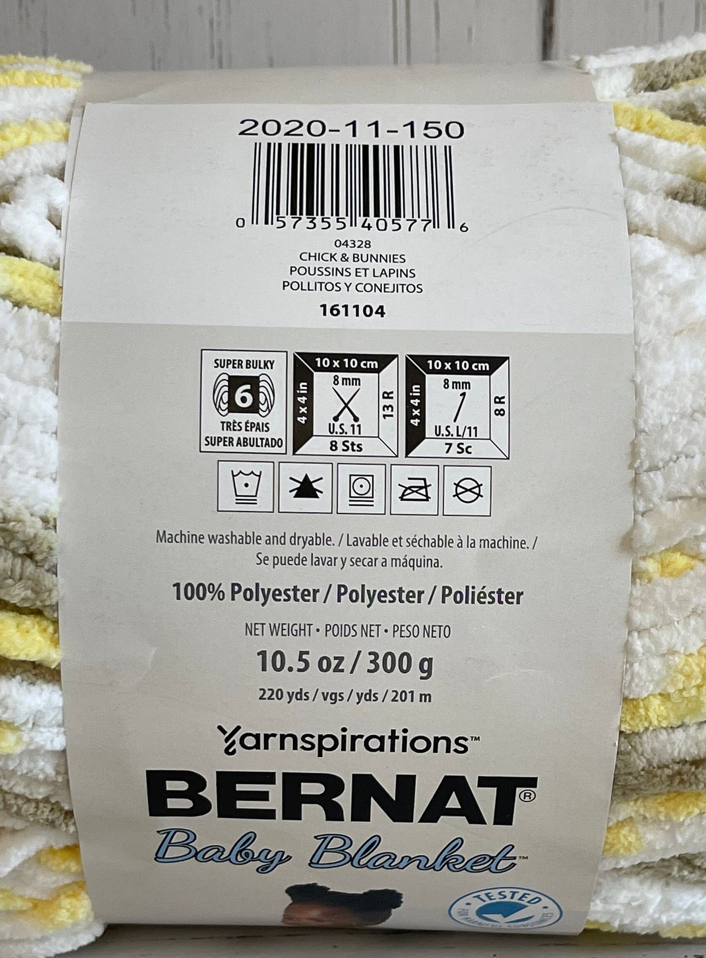 CHICK  & BUNNIES  ~ Bernat Baby Blanket, 10.5oz/300g, 220 yards/201m, Super Bulky 6