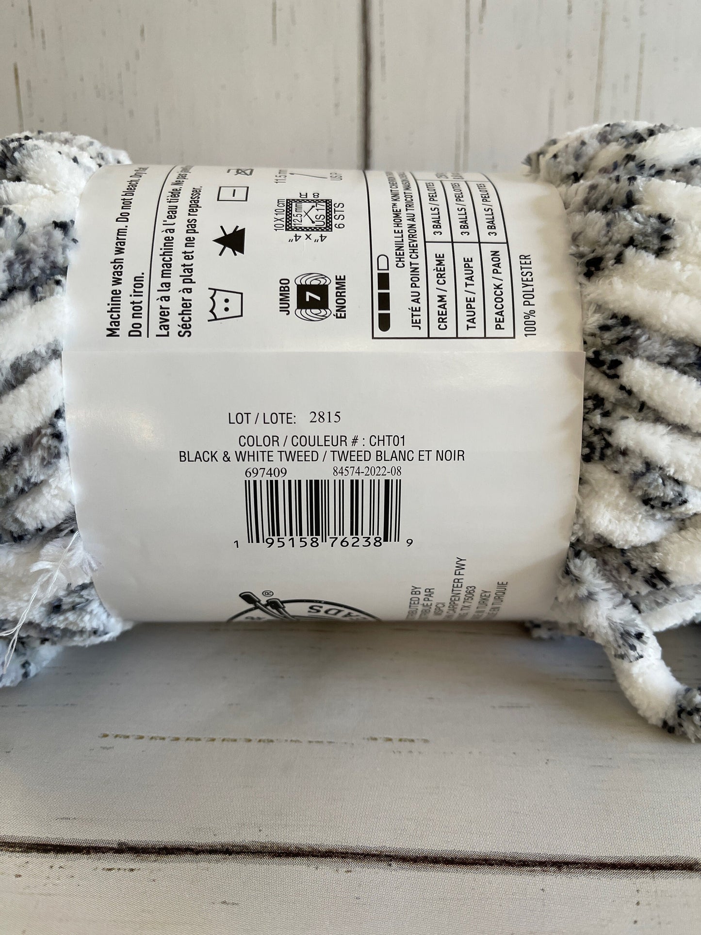 Chenille Home ~ BLACK AND WHITE Tweed Yarn